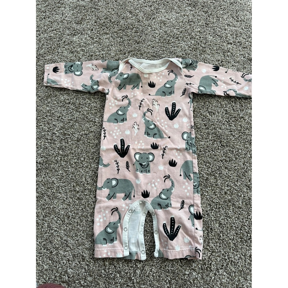 Winter Water Factory Pink Elephant Organic Cotton Romper 3M Long Sleeve Snaps - Picture 5 of 6